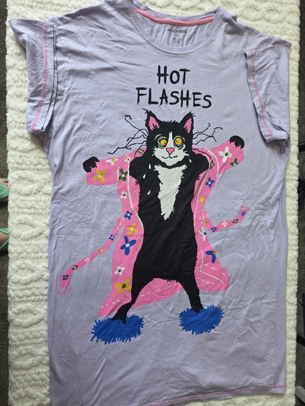 Blue House Hot Flashes Cat Nightshirt Sleep Shirt One Size